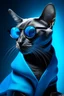 Placeholder: Prompt: The best cell phone wallpaper, Award-Winning Wallpaper, portrait photography, In the front view is a portrait of a Oriental shorthair Siamese wearing mid-1960s space age fashion, Side view photo, Shot with Canon EOS R5, Set a strong contrast that accentuates the subject, Fluorescent blue tone, Wearing a very modern coat and sunglasses is a modern 1960s style, Clothes all in one color, beautiful background.