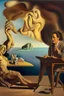 Placeholder: Harmony; Salvador Dali in a schoolboy desk drawing his mother posing for him