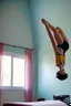 Placeholder: beautiful teen doing gymnastics in her room. bikini.