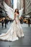 Placeholder: Full body excellent realistic portrait Beautiful Angel with luxury Victorian gown,walking at new York City street