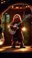 Placeholder: portrait of hairy rock guitar ninja sweet potato living inside a tree house in a hollow huge tree growing light bulbs, singing into ornate studio mic,bokeh like f/0.8, tilt-shift lens 8k, high detail, smooth render, down-light, unreal engine, prize winning