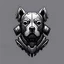 Placeholder: a blank background a dark themed logo that looks like the cyborg dog