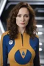 Placeholder: 20-year-old Polly Parton as Doctor Leonorda McCoy, wearing a blue, thigh length, long-sleeved, slit mini-dress with an upside-down, V-shaped Starfleet communication badge on the left chest, Physician's rank on the collar and sleeve cuffs