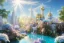 Placeholder:  white and gold crystal PALACE，waterfall, BLUE LAKE, SWANN,flowers, flower trees, sky pink blue, full of details, smooth, bright sunshine，soft light atmosphere, light effect，vaporwave colorful, concept art, smooth, extremely sharp detail, finely tuned detail, ultra high definition, 8 k, unreal engine 5, ultra sharp focus