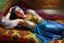 Placeholder: oriental arabic woman lying on a pillow painting neoclassism zoom out realistic whole body colorfull