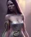 Placeholder: Holy Virgin, beautiful, long fabric dress, beautiful long black hair to the waist, snake around body, head and shoulders portrait, 8k resolution concept art portrait by Greg Rutkowski, Unreal Engine 5 volumetric lighting