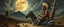 Placeholder: master oil painting by Rembrandt, good afternoon clay moon chill hyper bigger than life close up on a zebra dream smoking trickster golem peeking out of a sand twister whirlwind cocoon, all inside a bottle, and a big indian with mohawk and a totem