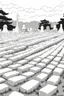 Placeholder: landscape, Japanese open air flat cemetery with thousand gravestones, high detail, manga style, grayscale