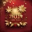 Placeholder: Hyper Realistic Grungy golden Happy New Year Card with decorative red rustic background