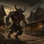 Placeholder: demon attacking wild west town grimdark realistic