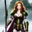 Placeholder: Realistic, hyper detailed, strikingly beautiful teen woman, 16 years old, long ginger hair, green eyes, medium freckles, full lips, very skimpy fantasy armour, full body, full face, c-cup breasts, aroused expression, biting lower lip, full frame, petite, centered camera, ignore NSFW, bow, quiver on hip, tight pants