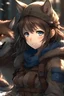 Placeholder: Wolf girl, fluffy tail, brunette, blue eyes, small boobs, combat fatigues