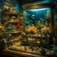 Placeholder: Diorama of old stuff in a room, sharp focus, 8k, 3d, very detailed, volumetric light, grim, fine art, very colorful, ornate, 35mm, F/2.8, insanely detailed and intricate, hypermaximalist, super detailed, decadent, aquarium with fish