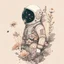 Placeholder: "floral astronaut" hand-drawn digital art, muted tones, flowers everywhere,