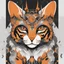 Placeholder: Orange, black and white palette cat in artistic style with horns