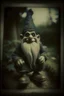 Placeholder: Polaroid picture of a gnome. Dark fantasy style