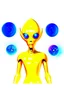 Placeholder: Full head to toe portrait + profile of a creature with (((a flat orange triangle pointing downwards for a head))), large round eyes like bright yellow headlights, a small body, its feet are in seamless silver and orange skin-tight boots with its skin-tight jumpsuit. It stands out against a white background.
