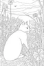 Placeholder: coloring page, nature, relaxing, cat garden" full view, realistic, coloring page, only draw lines, coloring book, clean line art, –no sketch, color, –ar 3:4, white background, minimalistic black lines, minimal black color, low level black colors, coloring page, avoid thick black colors, thin black line art, avoid colors, perfect shape, perfect clear lines,