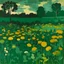 Placeholder: A dark green field with flowers painted by Lyonel Charles Feininger