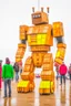 Placeholder: little people looking at huge dancin giant robot of vitalik buterin at burning man festival in the rain