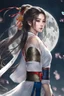 Placeholder: Photograph Best quality, masterpiece, ultra high resolution, pretty 1 girl's portrait close-up, flowing hair, real skin, jewelry, solo, Chinese clothing, armor,moon,blurry, realistic, Chinese Zen