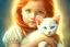 Placeholder: young red haired child with blue eyes lovingly cradles a regal blue eyed Siamese kitten in her arms, the two of them exuding an air of peace and grace. Modifiers: Award winning photography fantasy oil on canvas photorealistic very attractive dynamic lighting fantastic view ultra detailed cinematic postprocessing VRay neon Iridescent aesthetically perfect facial features Tesselated