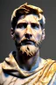 Placeholder: Realistic image, Roman sculpture made in marble with gold veins, Lionel messi, gold laurel leaves crown, waist up portrait,marble material, gold ornaments, Renaissance style, sun rays background, epic, celestial, cinematic lighting, God lights, 4k resolution, smooth details, soft lighting, unreal engine 5, art station, substance 3d.