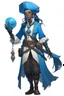 Placeholder: young female dnd air genasi pirate cleric with blue skin