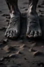 Placeholder: A toes looks dirty filled on the grey dark. Sands and dirt on a sands ground
