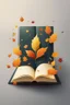 Placeholder: square logo , landscape with leaf fall, flying leaves in the book