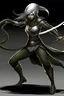 Placeholder: female gray skin Shadar-Kai wielding a Whip a whip made out of black thorns