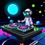 Placeholder: a cartoon with a dj table in space 4d make it more realistic