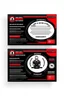 Placeholder: business card layout for a realistic gym instructor, red and black, vector art with gym machines, white background with email, address, phone number and Instagram icons