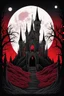 Placeholder: The Midnight Keep, Gothic Castle on the Red Bluffs, a crimson nightfall, stars, Red Full-Moon, red mountains and landscape,, gothic, haunting made with layered paper cut outs vector by hr giger