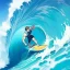 Placeholder: very fit anime surfer boy, surfboard, waves, perfect detail on hands and face