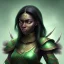 Placeholder: fantasy setting, dark-skinned woman, indian, green and black hair