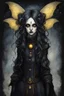 Placeholder: Jean-Baptiste Monge style 19th century hand drawn full body portrait dark gothic fantasy illustration of a walking hybrid Comet moth goth girl, with highly detailed facial features with large sad eyes, drawings, 8k, vibrant natural colors, otherworldly and fantastic