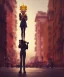 Placeholder: Statue of Queen of photography. Cute blonde woman. Photographer in golden crown. Standing on the street. Big camera in her hand. hyperdetailed, photorealistic, trending on artstation, greg rutkowski, beksinski, kodachrome, lomography, golden hour