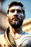 Placeholder: Realistic image, Roman sculpture made in white marble with gold veins, Lionel messi with gold laurel leaves crown, two blue brushes, decorative star on the chest, waist up portrait, marble material, gold ornaments, Baroque style, sun rays background, epic, celestial, cinematic lighting, God lights, 4k resolution, smooth details, soft lighting, unreal engine 5, art station, substance 3d.