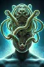 Placeholder: Spiritual being with Tentacles over human Head creating reality around, wrapping Tentacles around Human, Psychedelic