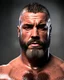 Placeholder: full figure shot photography of a burly chubby turkish prisoner , 50 years old , shirtless in white dirty boxer, long beard, long hair , in a dark prison, dirty, ugly, bullneck, muscular, crossed arms, manly chest, shirtless, bulge, misery and poverty, emotive eyes, photorealistic, ultradetailed, 32k, side view from below, dim light