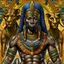 Placeholder: Create an image reflecting the African depiction of God, in Egyptian way, drawing inspiration from various African cultures and beliefs. This portrayal may include elements such as a majestic figure with dark skin, adorned in traditional African attire or regalia symbolizing power and authority. Incorporate significant symbols such as tribal markings, sacred animals like lions or elephants, and motifs representing creation, wisdom, and spirituality. The background could feature a sweeping Africa