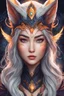 Placeholder: create an ethereal, darkly magical ,Kitsune sorceress with highly detailed and deeply cut facial features, illustrated in the style of Mindy Lee, 4k precisely drawn, boldly lined and colored