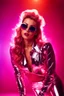 Placeholder: Fullbody photograph disco club 80s retro,super model pretty girl,fashion latex suit,sunglasses ,disco light background