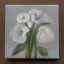 Placeholder: tiny oil painting of single long stem pressed flower, white canvas, ghostly, melancholy, tender, moody, vintage, delicate arrangement, beautiful composition, etsy, aesthetic layout, plain solid white background