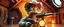 Placeholder: air brush 3d with pen outline,boss gunslinger western fluffy elder edgy hero with slightly glowing eyes in front of glistening space lobster dog, shallow depth of field, warm lantern, pin hole cam in doll house space ship, bottom floor board edge border