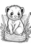 Placeholder: cute coloring page, sketch style, cute baby ferret in the wood, cute cartoon, white and black, withe background, no shadows, outline.