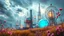 Placeholder: Dynamic cifi country side ,hypnotic of 3D structures Symmetry twisting and morphing between cifi plants , cifi flowers and metal geometric 3d structures buildings , smooth translucent iridescent glass with inner glow and bubbles, varied transparent materials, stormy skies, intense dramatic
