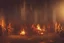 Placeholder: Council of cloaked people gatherd around a fire inside a temple, Dark atmosphere