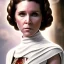 Placeholder: stunning half-body-portrait photo of princess leia from Star Wars played by Carrie Fisher, wlop, artgerm, akihiko yoshida, and liang xing, detailed face, doe eyes, intricate hair style, symmetrical eyes, trending on artstation, highly detailed, white dress, dynamic pose, intricate outfit, space ship and galaxy background